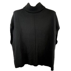 Ann Taylor Black Sleeveless Sweater Vest XS Oversized Knit Merino Wool Pockets